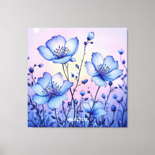 Fantasy Cute Blue Flowers Field Canvas Print