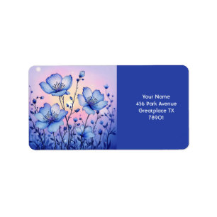 Fantasy Cute  Blue Flowers Field Label