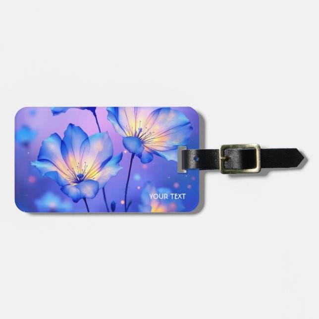 Fantasy Cute Blue Flowers Light Luggage Tag (Front Horizontal)