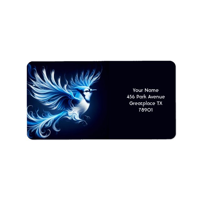 Fantasy Cute Blue Flying Bird Label (Front)