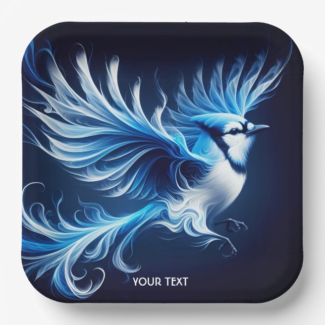 Fantasy Cute Blue Flying Bird Paper Plate (Front)