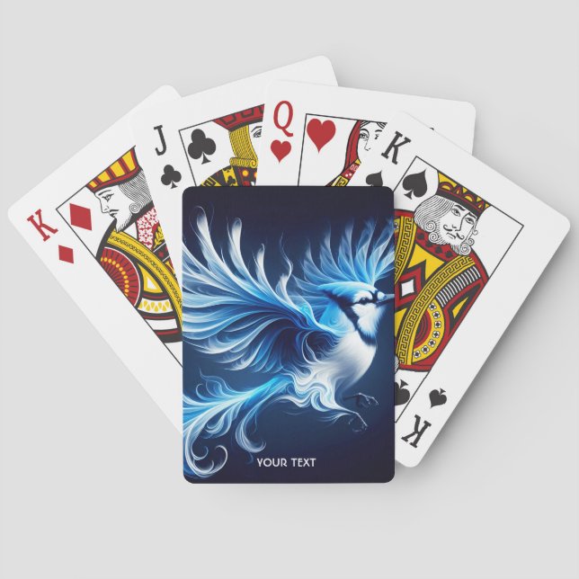 Fantasy Cute Blue Flying Bird Playing Cards (Back)