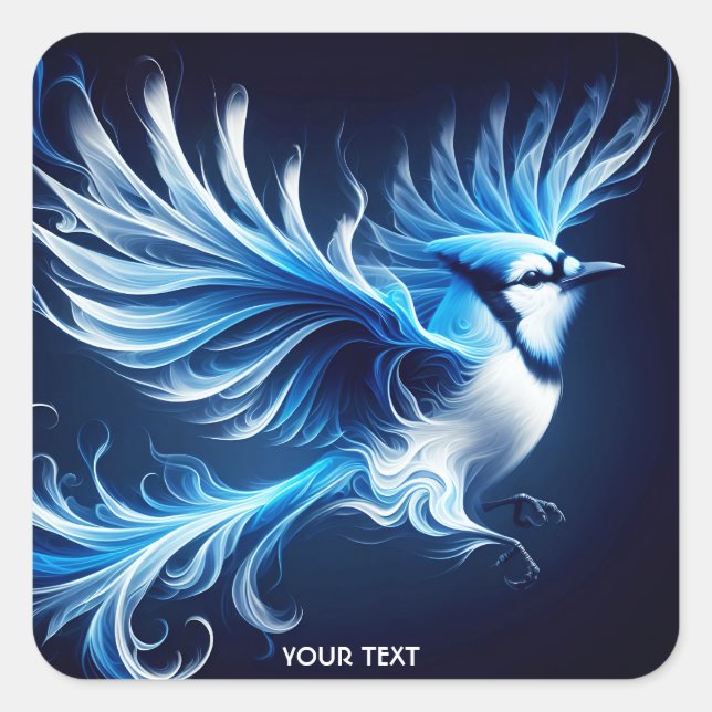 Fantasy Cute Blue Flying Bird Square Sticker (Front)