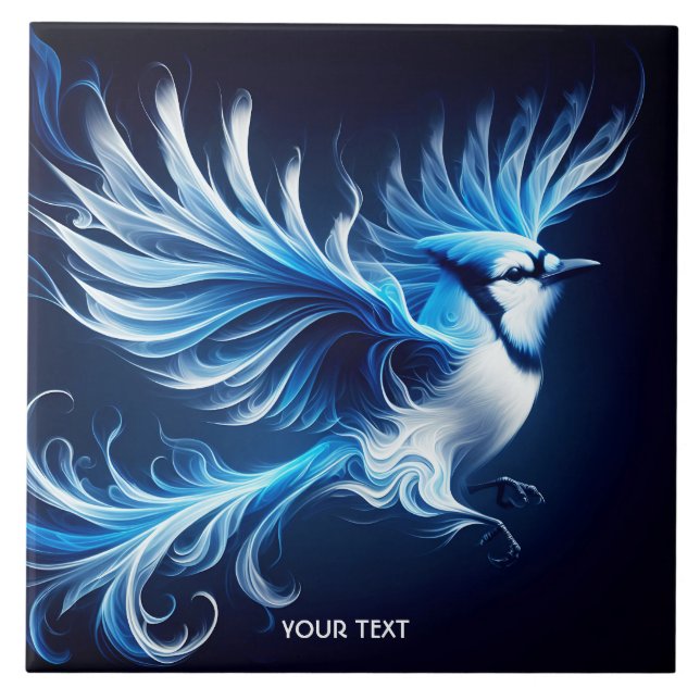 Fantasy Cute Blue Flying Bird Tile (Front)
