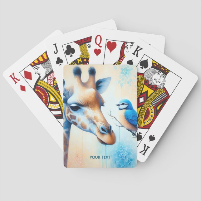 Fantasy Cute Blue Giraffe Bird Playing Cards (Back)