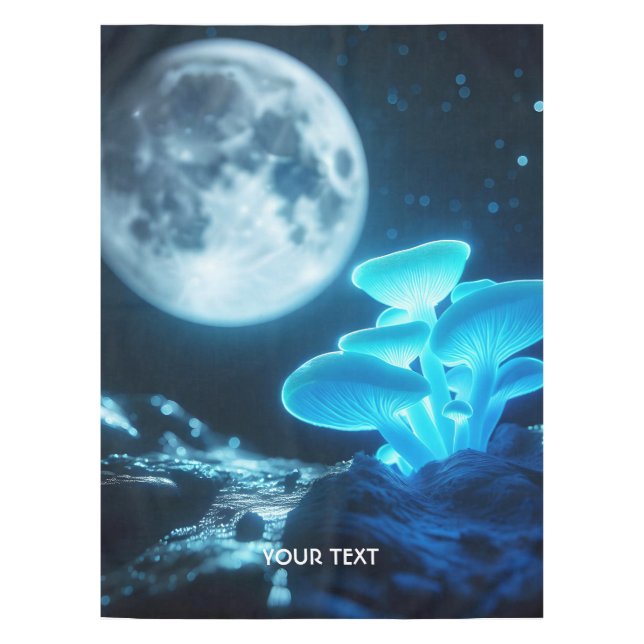 Fantasy Cute Blue Mushrooms Moon Tablecloth (Front)