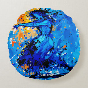 Fantasy Cute Blue Orange Dancer Round Cushion