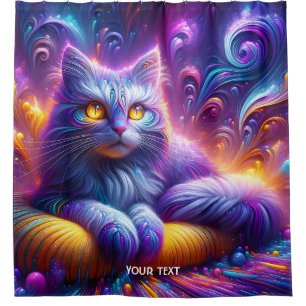 Fantasy Cute Blue Purple Cat Shower Curtain