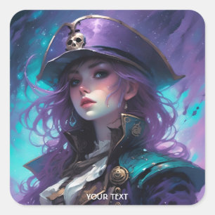 Fantasy Cute Blue Purple Girl Square Sticker