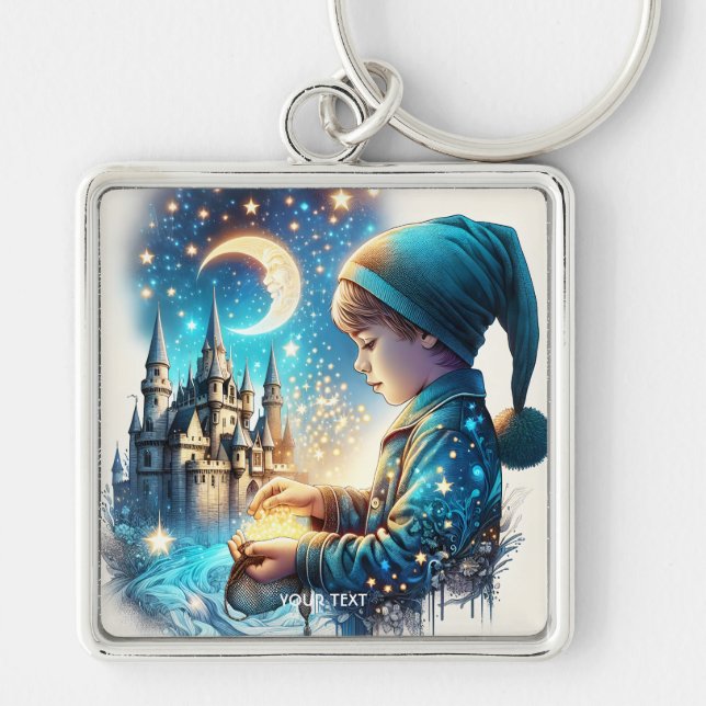 Fantasy Cute Blue Pyjamas Child Key Ring (Front)