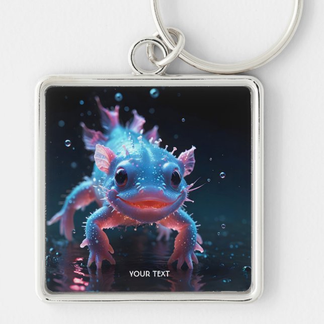 Fantasy Cute Blue Smiling Axolotl Key Ring (Front)