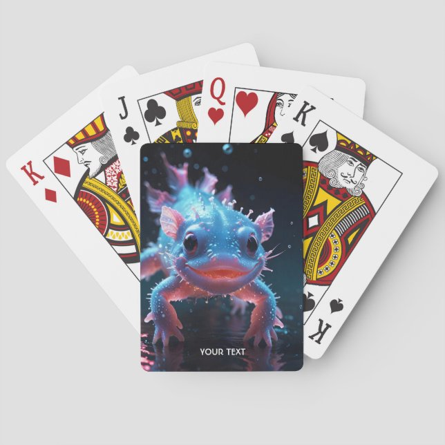 Fantasy Cute Blue Smiling Axolotl Playing Cards (Back)