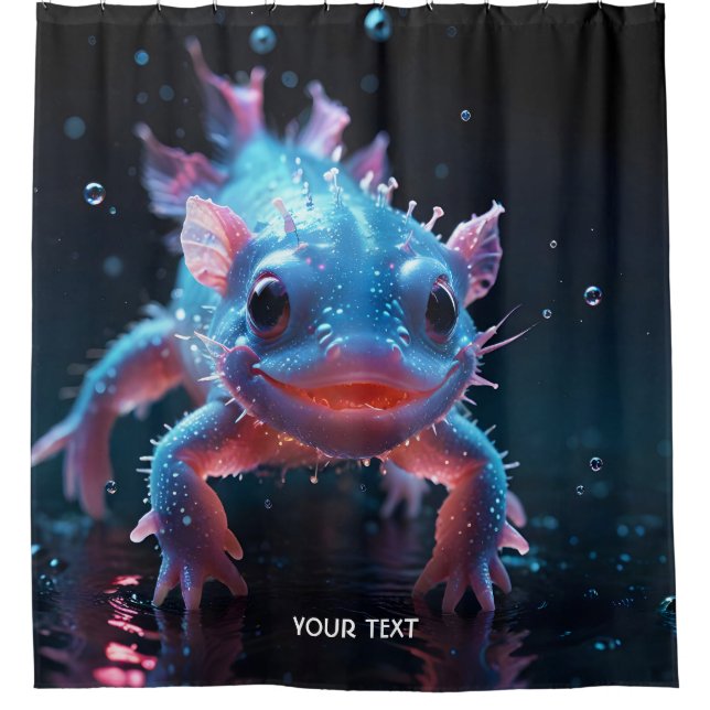 Fantasy Cute Blue Smiling Axolotl Shower Curtain (Front)