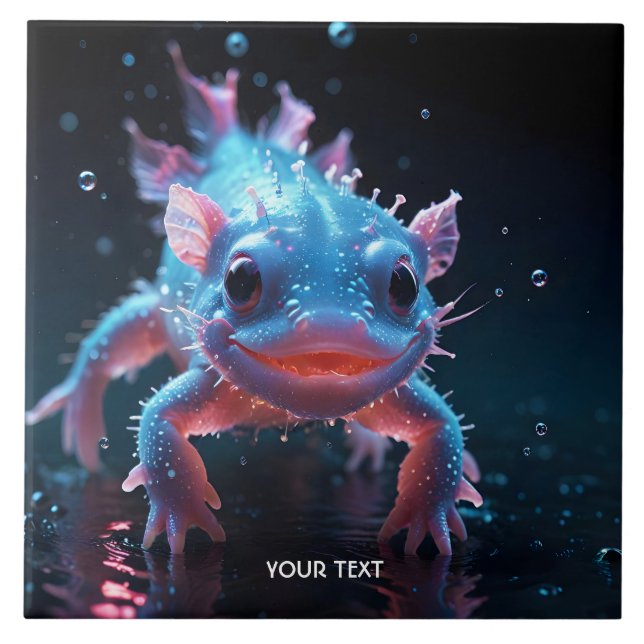 Fantasy Cute Blue Smiling Axolotl Tile (Front)