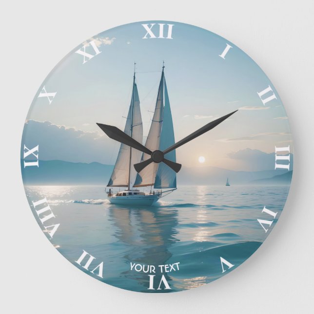 Fantasy Cute Boat Sea Sun Large Clock (Front)