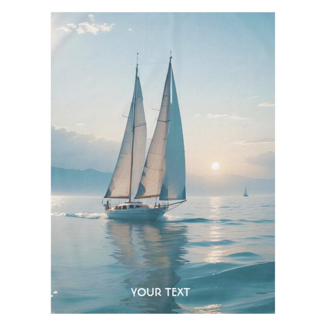 Fantasy Cute Boat Sea Sun Tablecloth (Front)