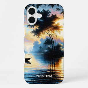 Fantasy Cute Boat Sunset Lake iPhone 16 Plus Case