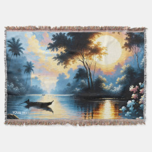 Fantasy Cute Boat Sunset Lake Throw Blanket