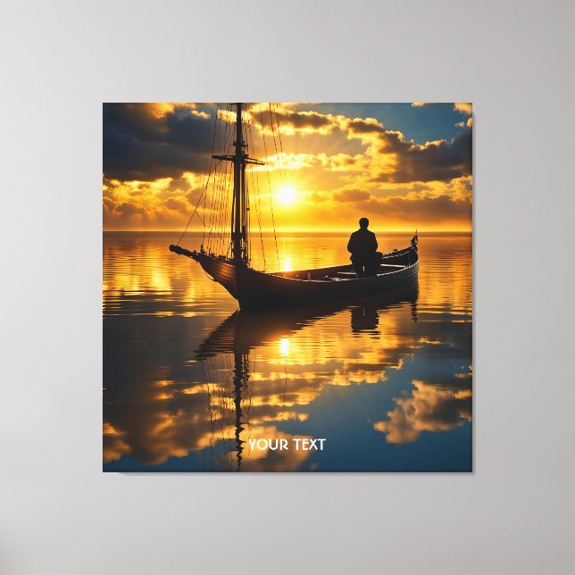 Fantasy Cute Boat Sunset Sea Canvas Print (Front)