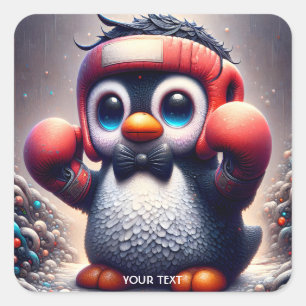 Fantasy Cute Boxing Gloves Bird Square Sticker