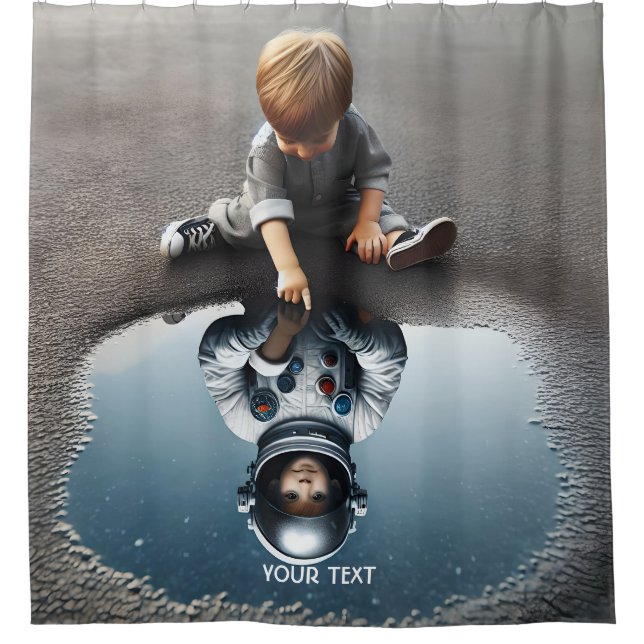 Fantasy Cute Boy Astronaut Reflection Shower Curtain (Front)