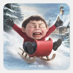 Fantasy Cute Boy Sledge Snow Square Sticker