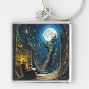 Fantasy Cute Boy Tree Library Key Ring