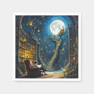 Fantasy Cute Boy Tree Library Napkin
