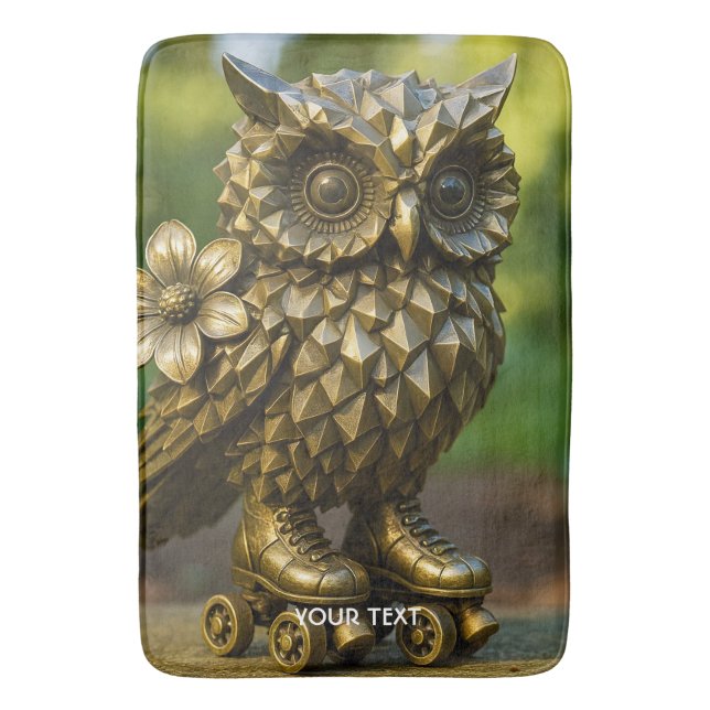 Fantasy Cute Brass Owl Skates Bath Mat (Front Vertical)