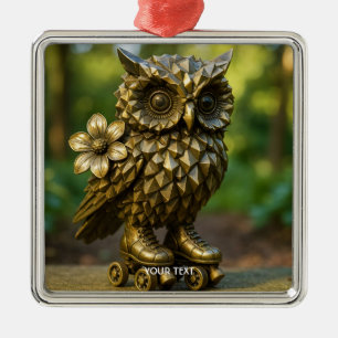 Fantasy Cute Brass Owl Skates Metal Tree Decoration
