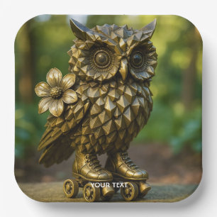 Fantasy Cute Brass Owl Skates Paper Plate