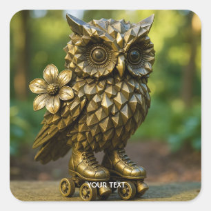 Fantasy Cute Brass Owl Skates Square Sticker
