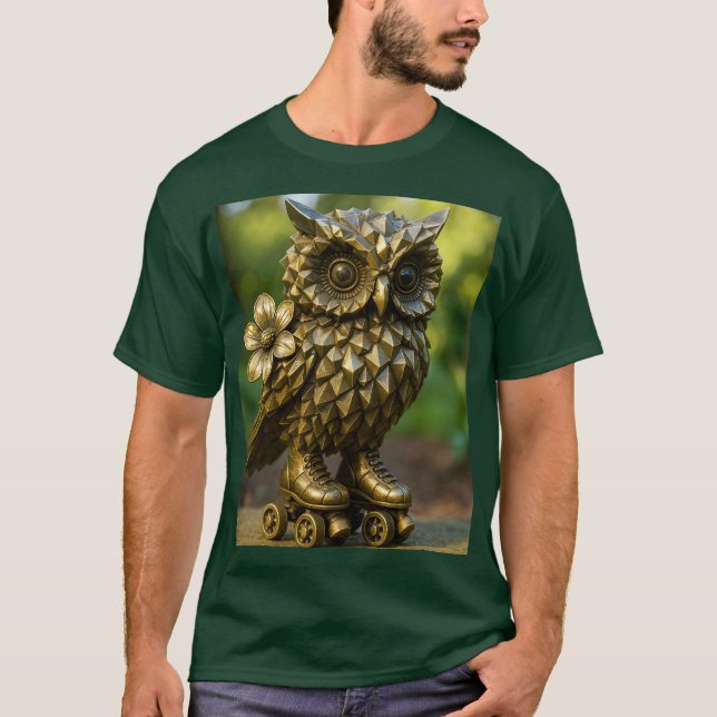 Fantasy Cute Brass Owl Skates T-Shirt (Front)