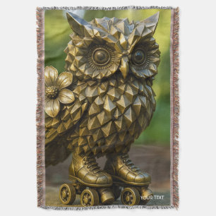 Fantasy Cute Brass Owl Skates Throw Blanket