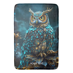 Fantasy Cute Brass Turquoise Owl Bath Mat