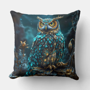 Fantasy Cute Brass Turquoise Owl Cushion