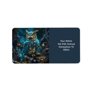Fantasy Cute Brass Turquoise Owl Label