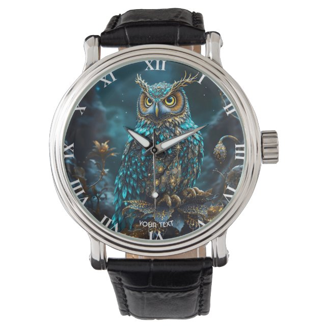 Fantasy Cute Brass Turquoise Owl Watch (Front)