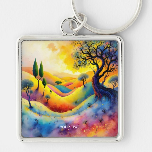 Fantasy Cute Bright Vibrant Landscape Key Ring (Front)