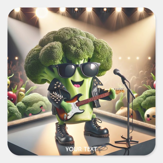 Fantasy Cute Broccoli Playing Guitar  Square Sticker (Front)