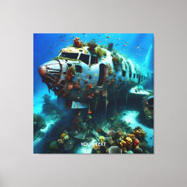 Fantasy Cute Broken Aeroplane Ocean Canvas Print (Front)