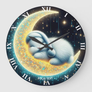 Fantasy Cute Bunny Crescent Moon Large Clock