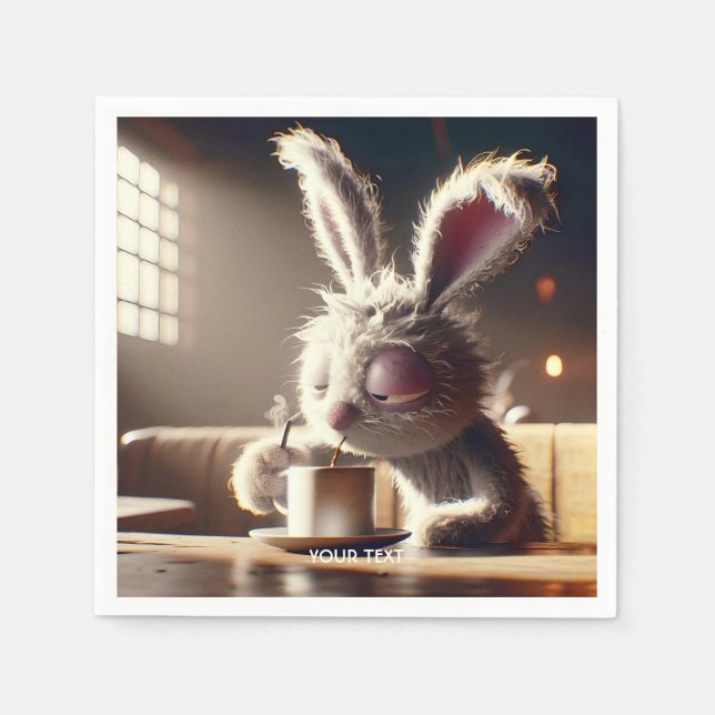 Fantasy Cute Bunny Drinking Coffee Napkin (Front)