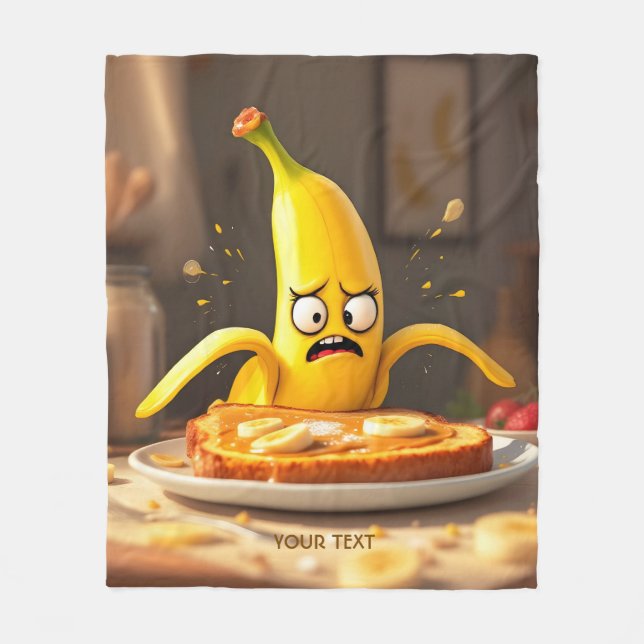 Fantasy Cute Butter Banana Toast Fleece Blanket (Front)