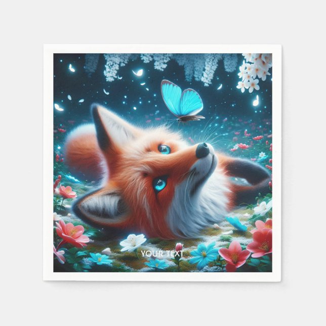 Fantasy Cute Butterfly Fox Night Napkin (Front)