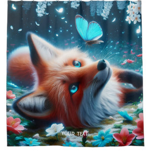 Fantasy Cute Butterfly Fox Night Shower Curtain