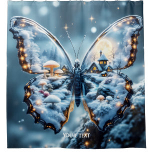 Fantasy Cute Butterfly Mushrooms Winter Shower Curtain