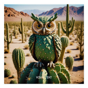 Fantasy Cute Cactus Owl Desert Poster