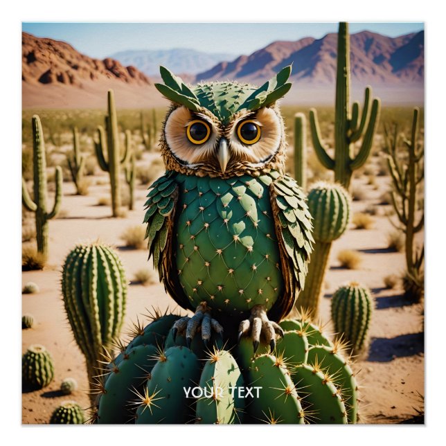 Fantasy Cute Cactus Owl Desert  Poster (Front)