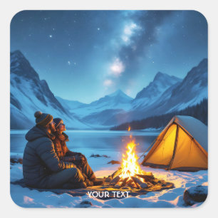 Fantasy Cute Camp Fire Stars Square Sticker